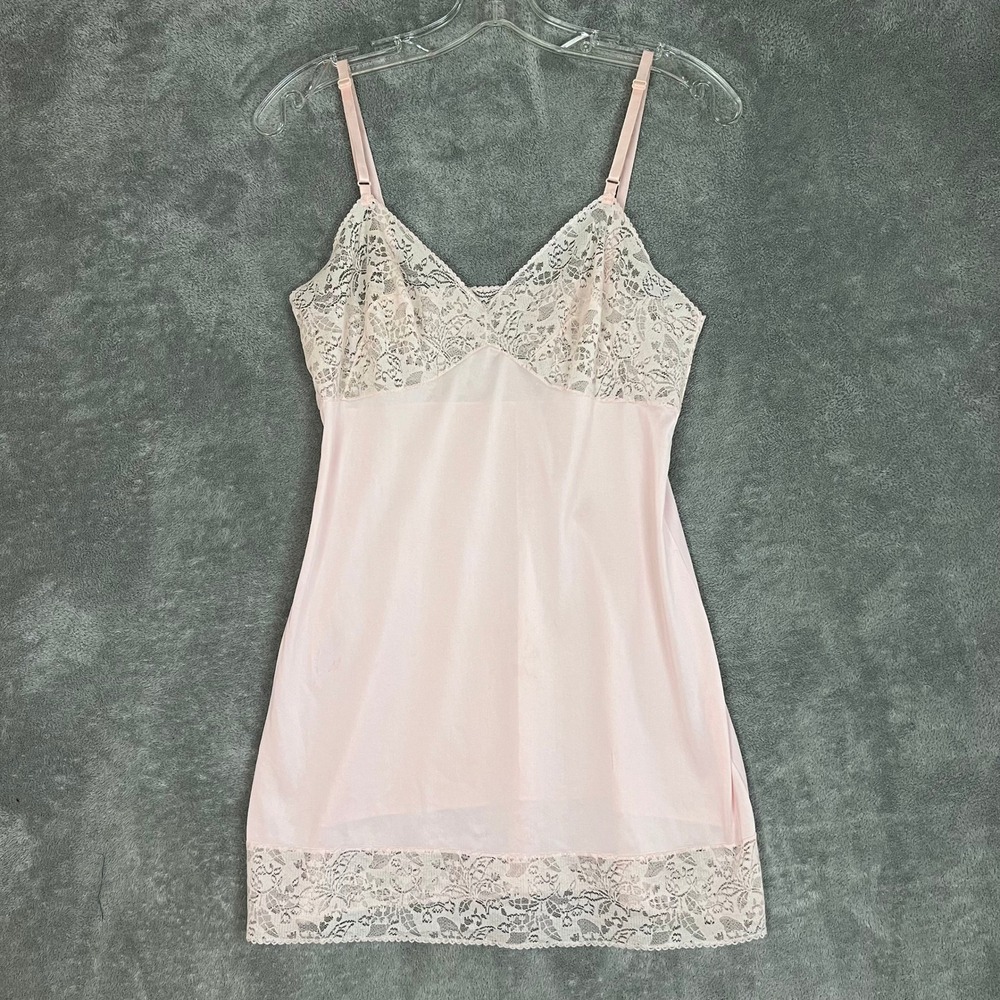 Vintage 1970s Vassarette Lace Slip Dress Womens S Pink Coquette Romantic